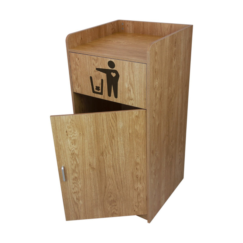 Restaurant Takeaway Bin - Commercial Grade Trash Bin Cabinet - Light Oak