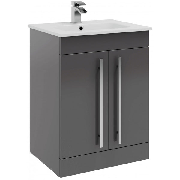 Milan Floor Standing 2 Door Unit & Basin - 600mm Grey Gloss