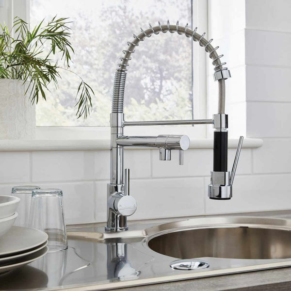 Dual Spout Kitchen Sink With Pull Out Tap - Chrome